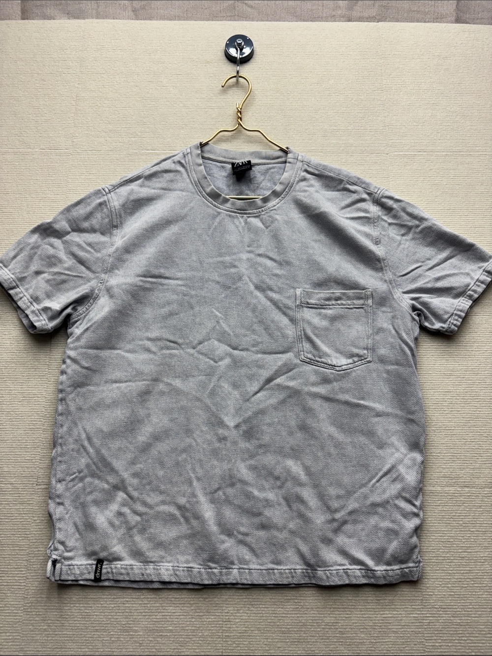 Zara Light Gray Washed Pocket Tee - Men